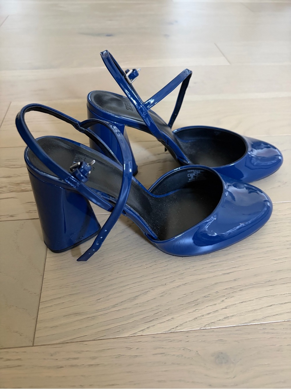 Zara Glossy Royal Blue Slingback Block Heel Pumps